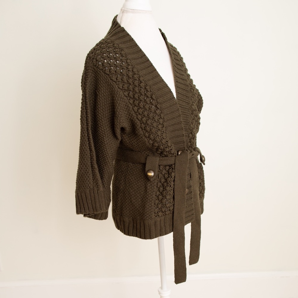 Army Green Chunky Tie Sweater